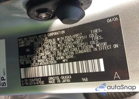 2006 Toyota 4Runner Sr5 V6 from USA, damaged, VIN JTEZU14R360078836